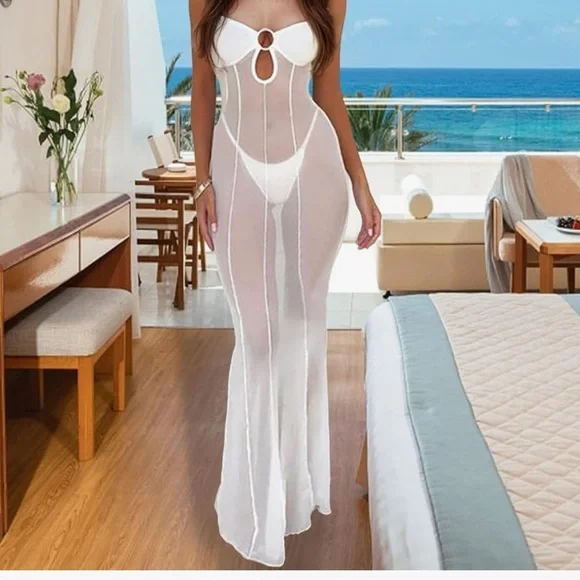 Longburgundy strapless dressduster Hollywood lingerie silhouette cover up